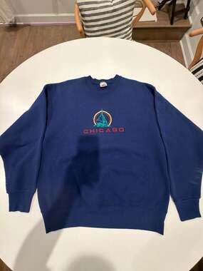 Vintage BVD Chicago Sailboat Embroidered Navy Blue Crewneck Sweatshirt Large